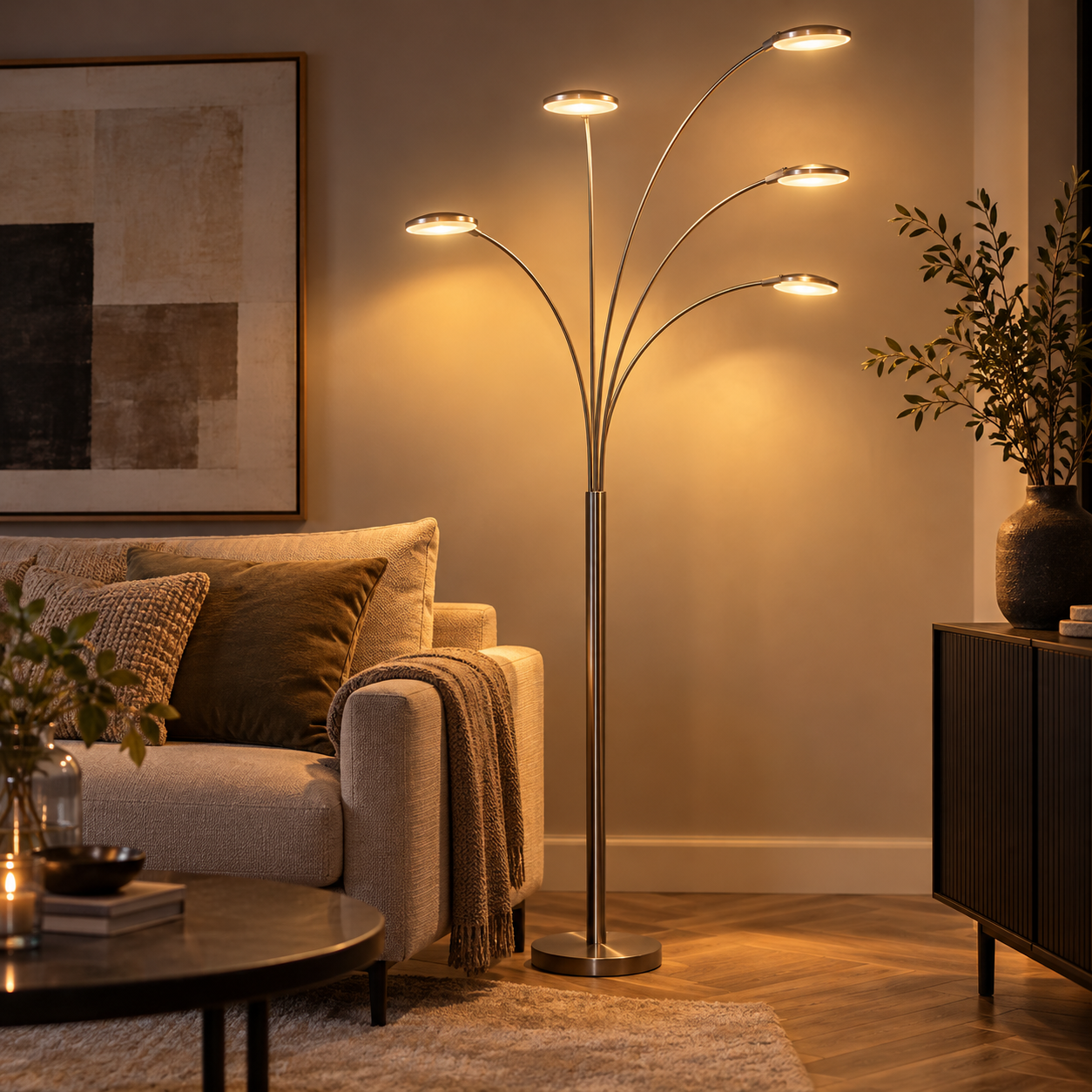 Steinhauer Synna 1327ST – Stalen 5-lichts LED booglamp met draaidimmer - Afbeelding 2