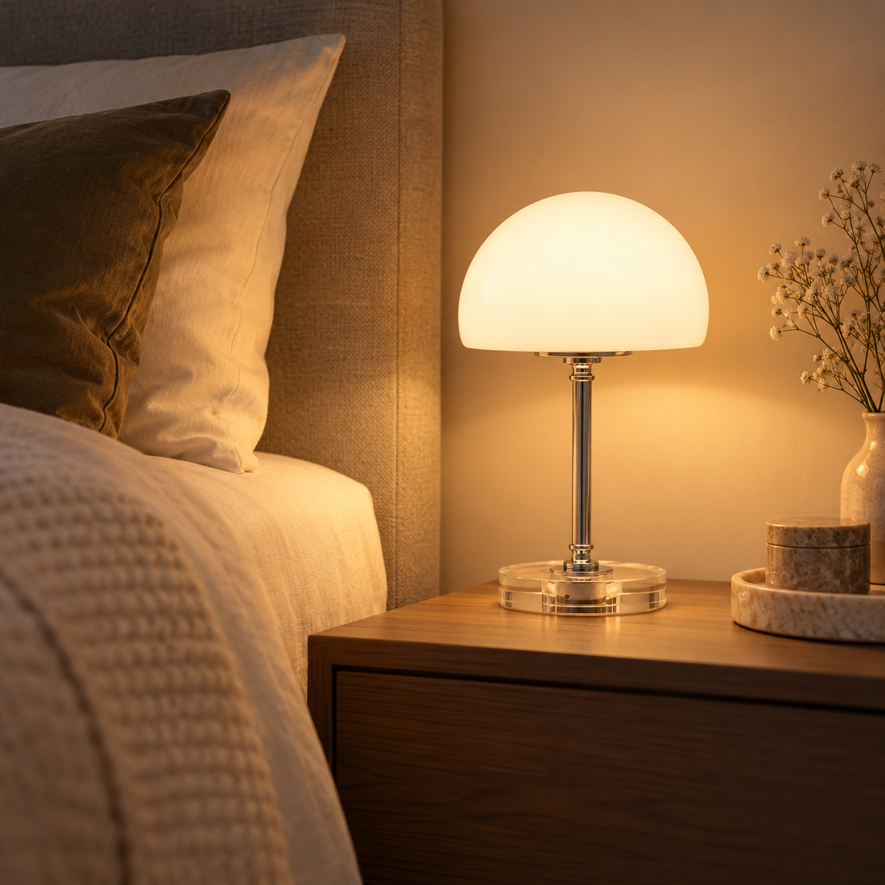 Steinhauer Ancilla 7933CH – Tafellamp chroom met glazen kap en 3-standen touchdimmer - Afbeelding 2