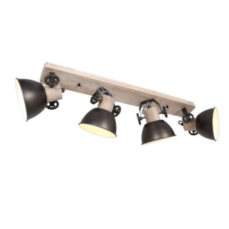 Industriële plafondlamp Gearwood 4-lichts antraciet met hout