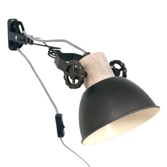 Industriële wandlamp Gearwood 1-lichts antraciet met hout