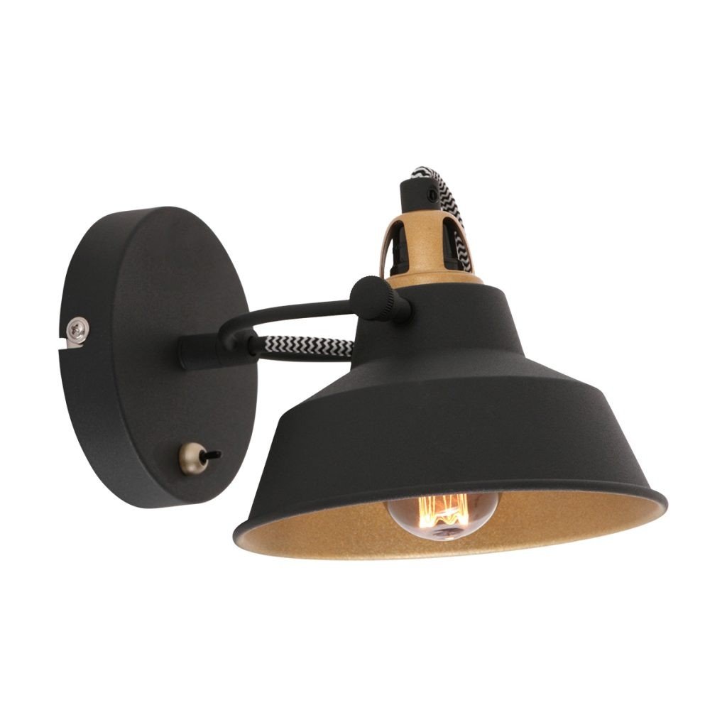 Wandlamp 1-lichts Nove zwart met goud