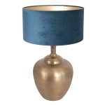 Tafellamp brons met blauw velours kap 7204BR