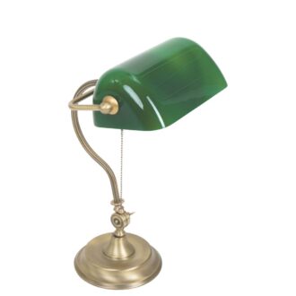 Notarislamp Belana 7733BR – Klassieke bronzen notarislamp met groen glas