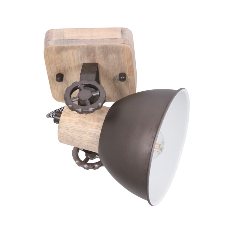 Industriële plafondlamp Gearwood 1-lichts antraciet met hout