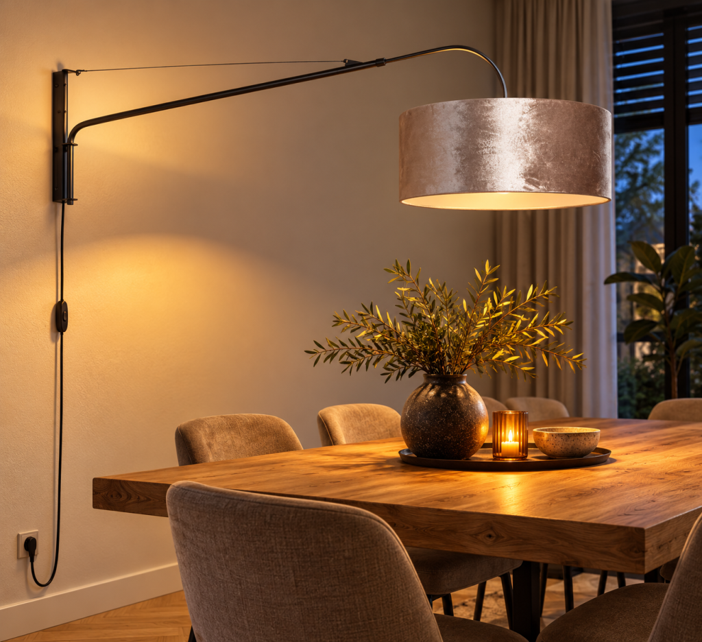 Steinhauer Elegant Classy 8134ZW – Wandlamp Zwart met Grijze Velours Kap Ø50 cm
