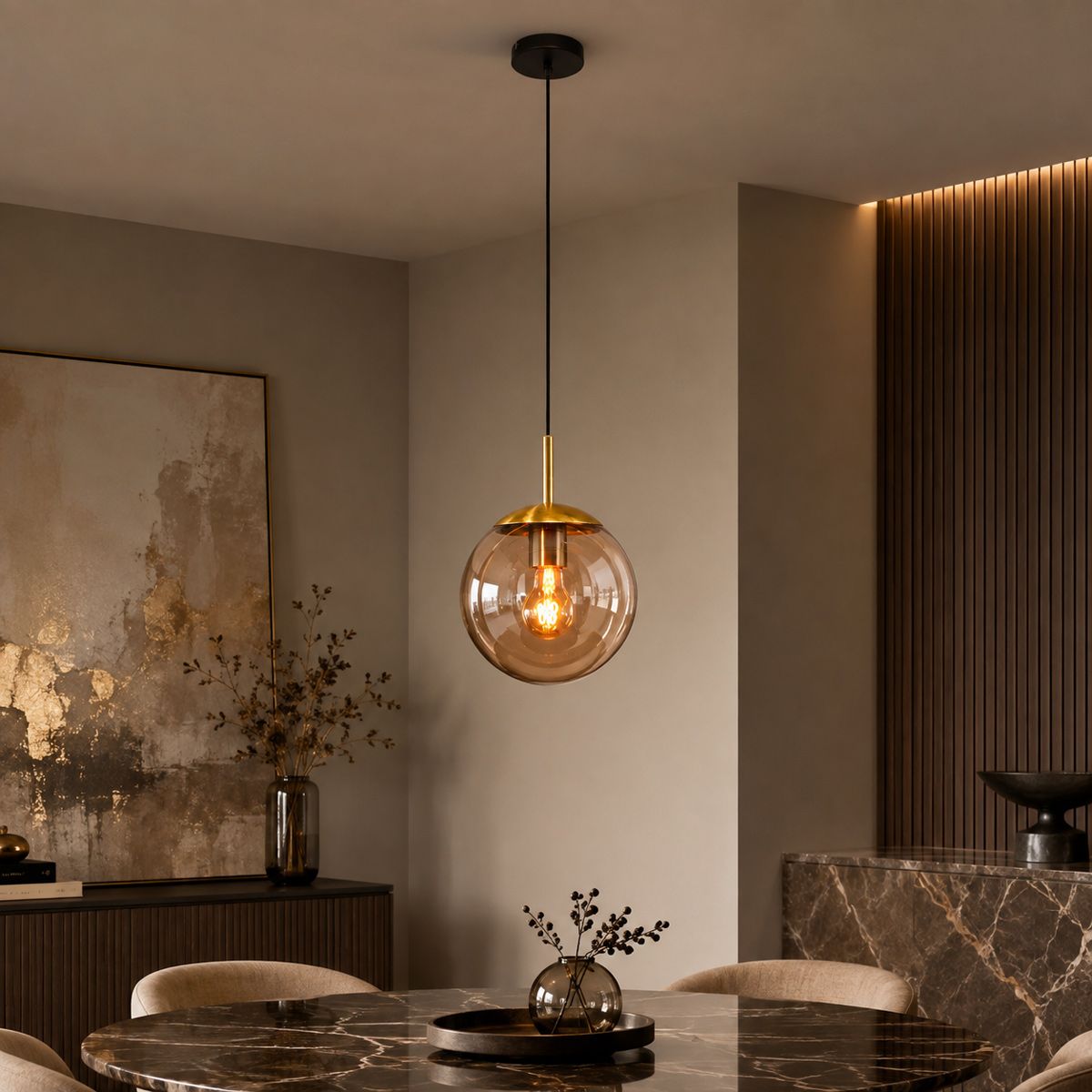 Hanglamp Bollique 3498ME Messing – Amber glas Ø30 cm - Afbeelding 2