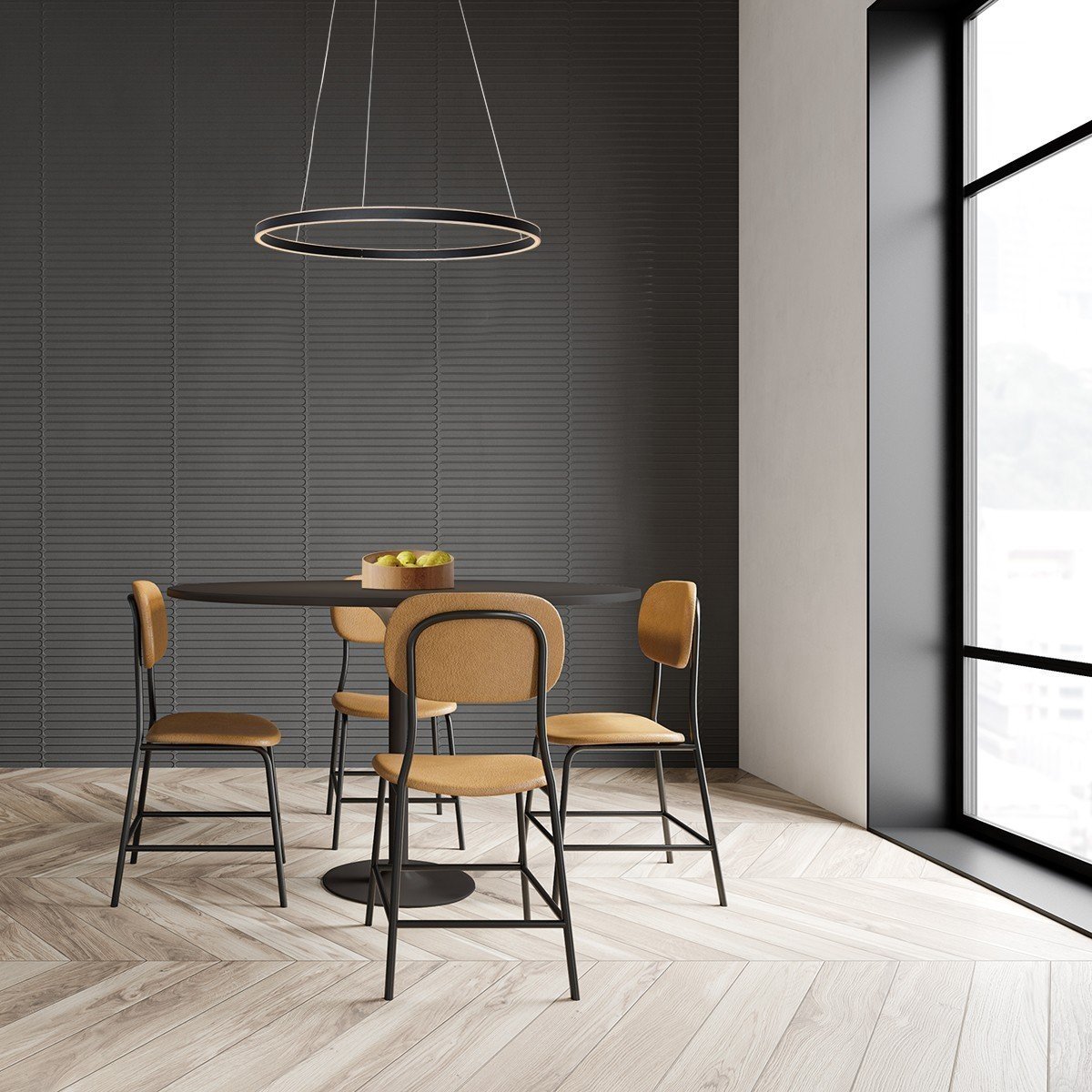 Hanglamp Ringlux 3502ZW Zwart – Dimbare LED ringlamp Ø60 cm met up- en downlight - Afbeelding 2