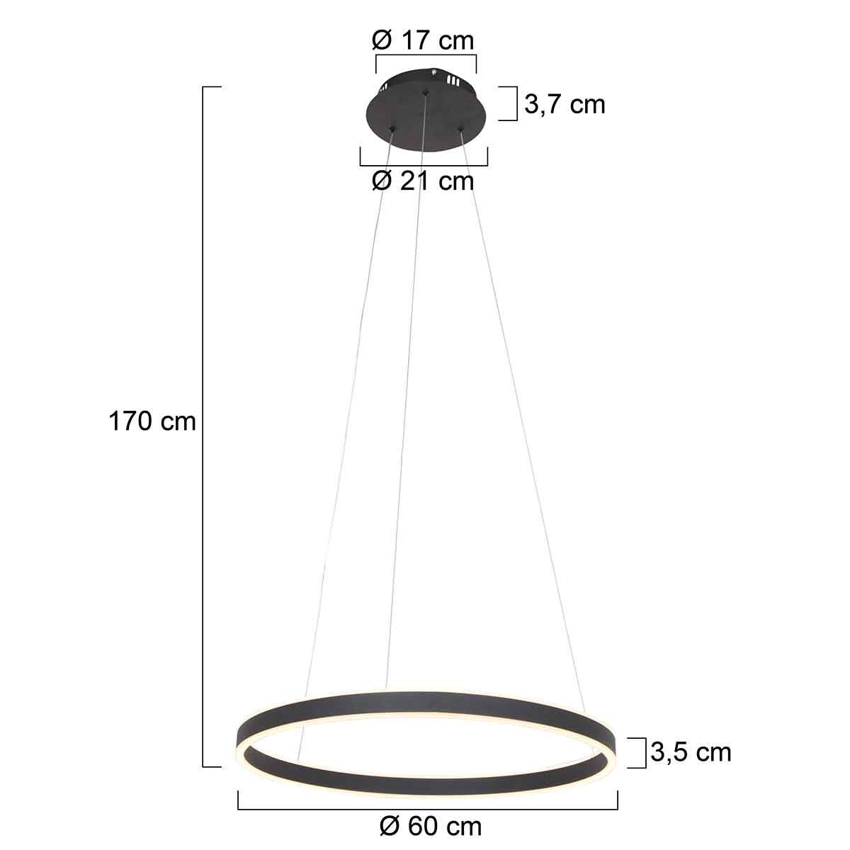 Hanglamp Ringlux 3502ZW Zwart – Dimbare LED ringlamp Ø60 cm met up- en downlight - Afbeelding 7