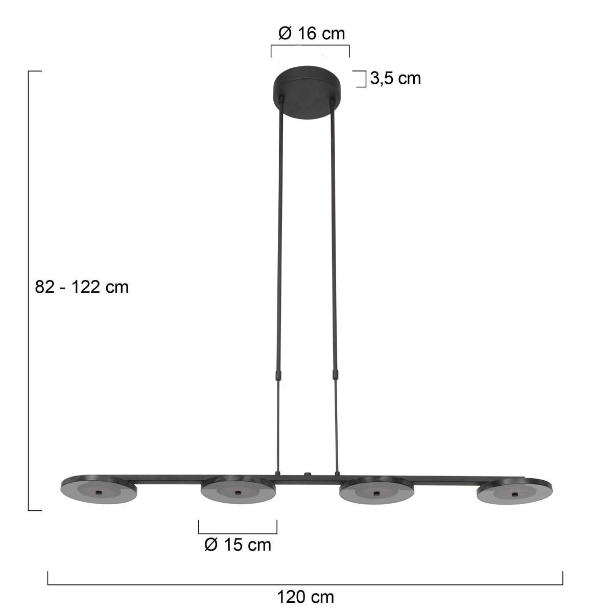 Hanglamp Turound 3512ZW – Zwarte 4-lichts LED hanglamp 120 cm dimbaar - Afbeelding 15