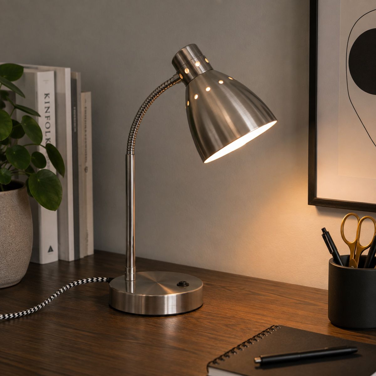 Tafellamp Spring 3391ST – Staalkleurige bureaulamp met E27 fitting - Afbeelding 2