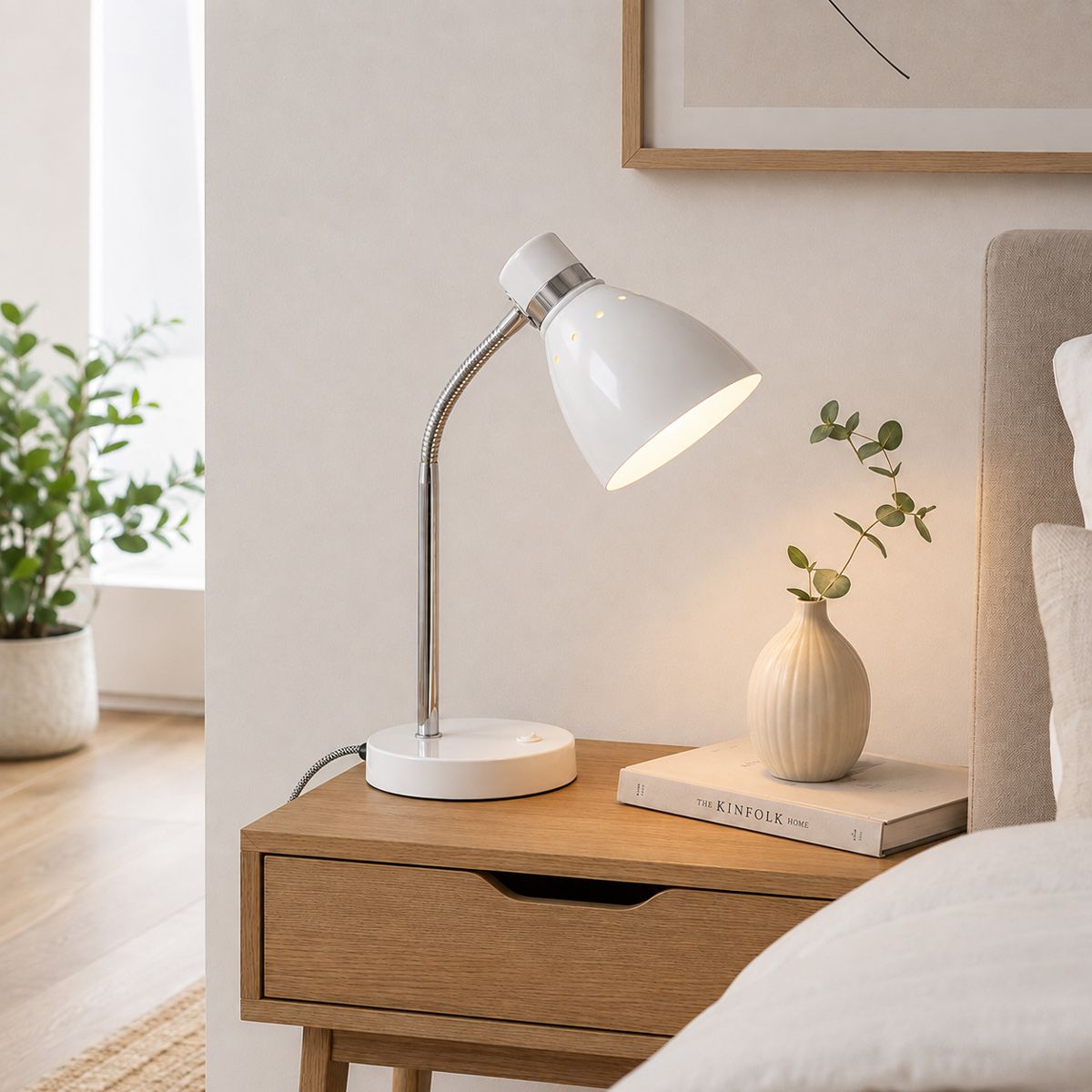 Tafellamp Spring 3391W – Witte bureaulamp met flexibele hals en E27 fitting - Afbeelding 2