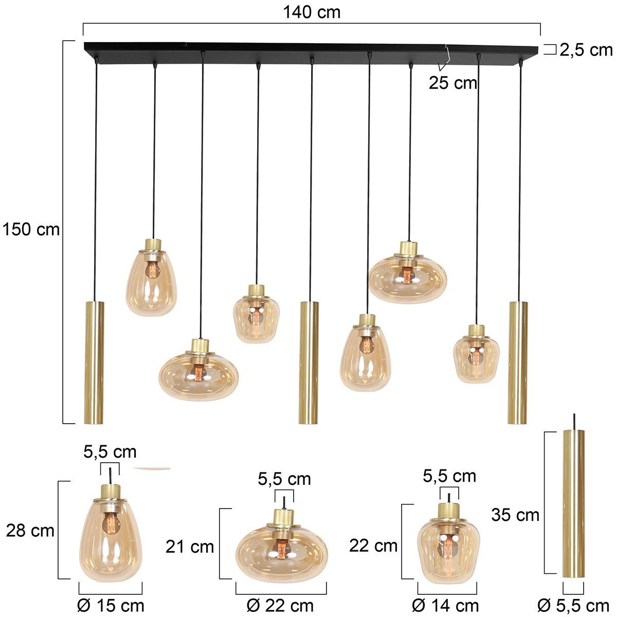 Hanglamp Reflexion Messing met 3 lichtkokers GU10 - Afbeelding 7