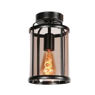 Plafondlamp Pimpernel 5973ZW Zwart met Rookglas Ø16 cm – Klassieke plafondlamp met moderne uitstraling
