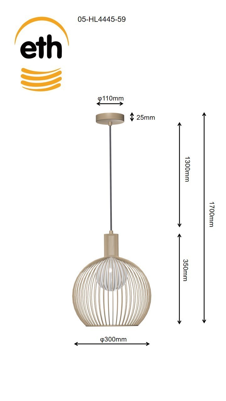 ETH Wire hanglamp 30cm 1x E27 mat zand - Afbeelding 5