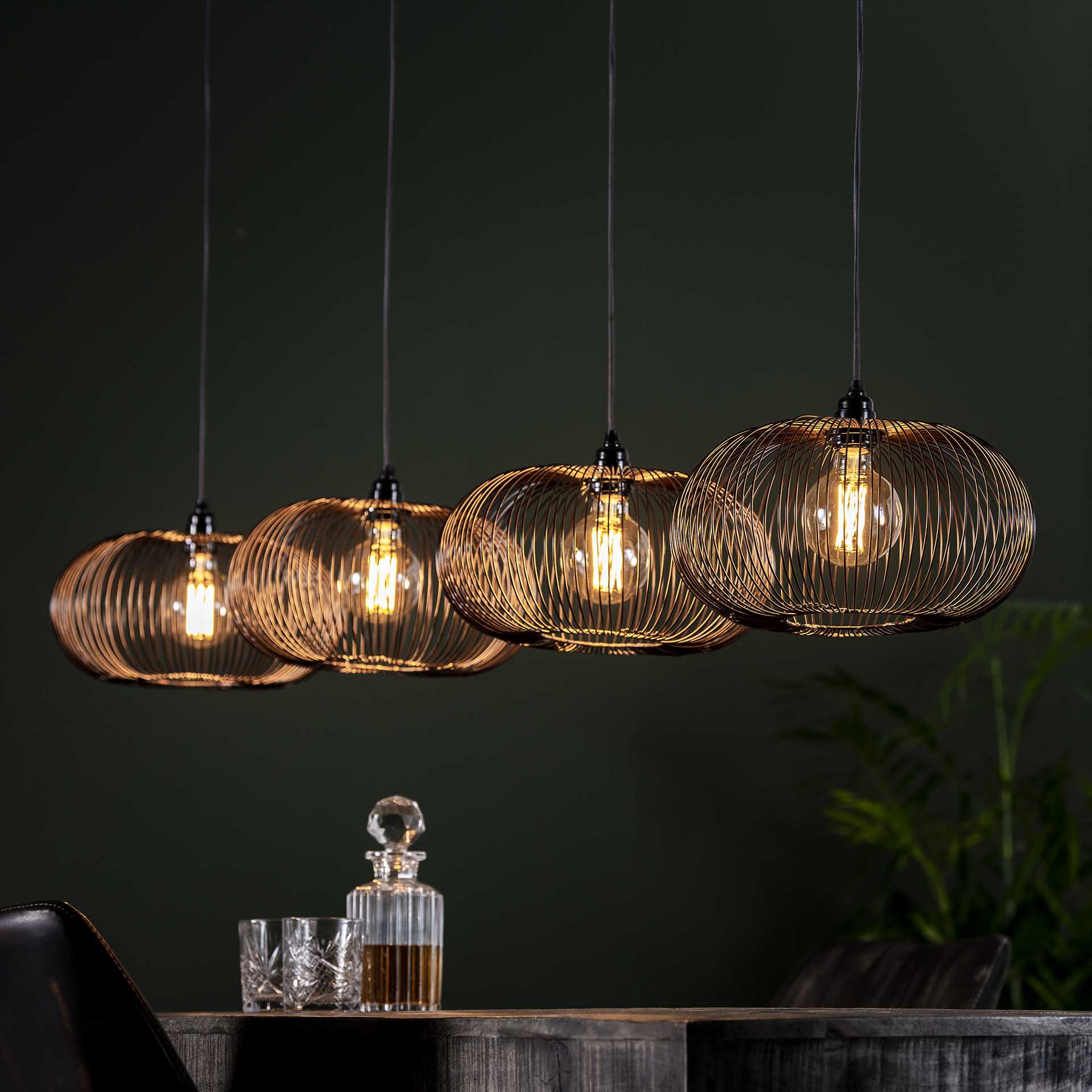 Hanglamp 4 x 35 cm disk wire copper twist
