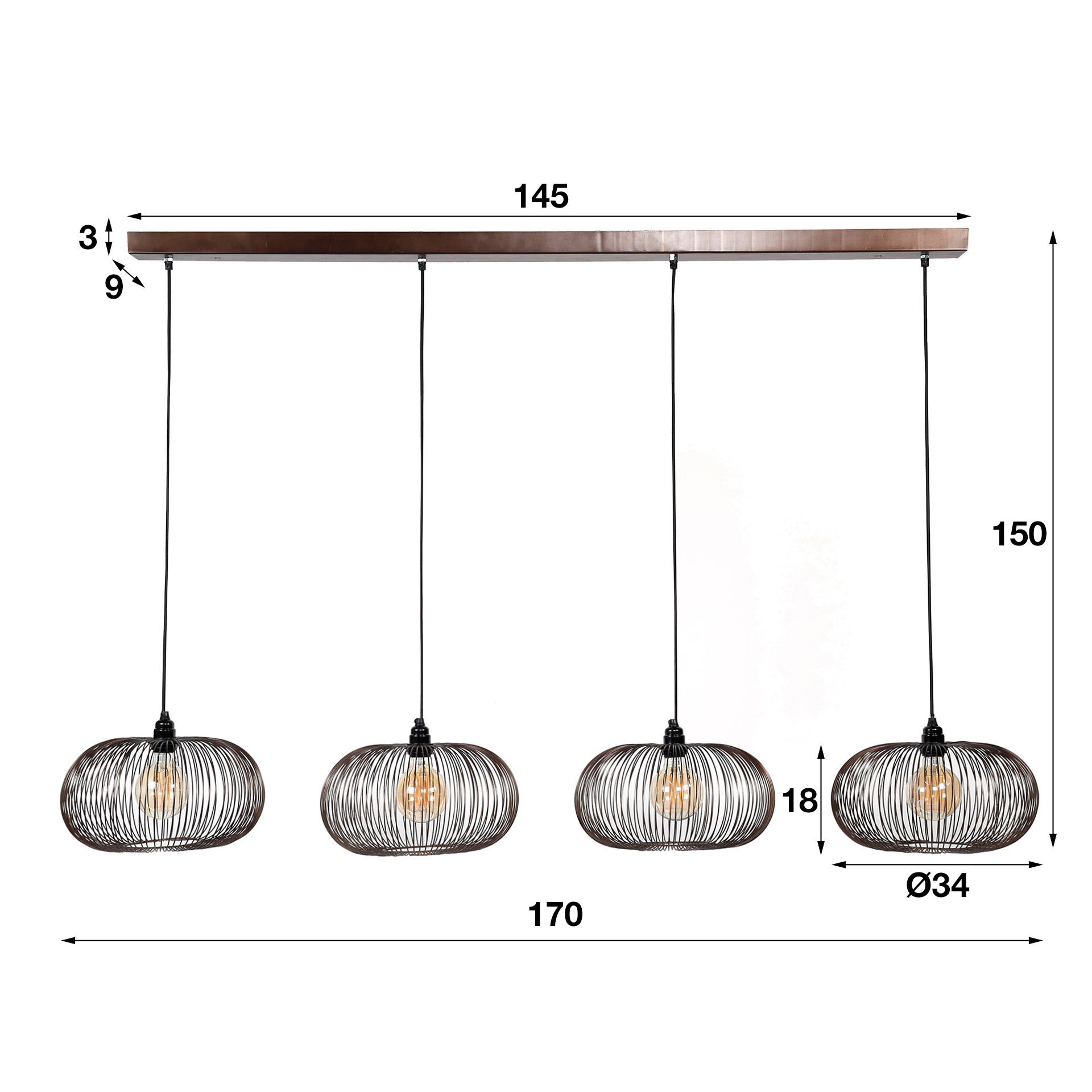 Hanglamp 4 x 35 cm disk wire copper twist - Afbeelding 7