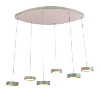 Hanglamp Freelight Alieno – 6-lichts Ovaal, Crème, Dimbaar