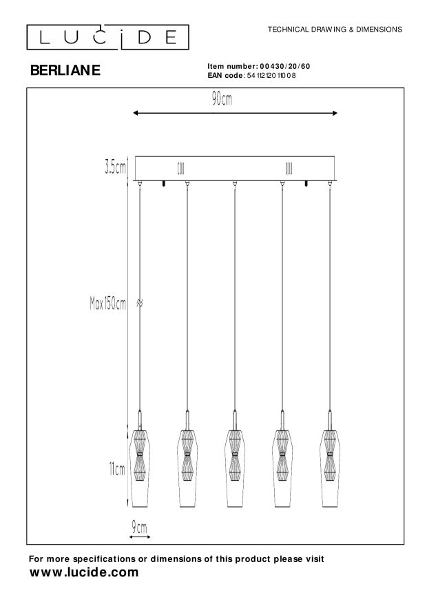 Lucide BERLIANE - Hanglamp - LED Dimb. - 5x4W 2700K - Transparant - Afbeelding 6