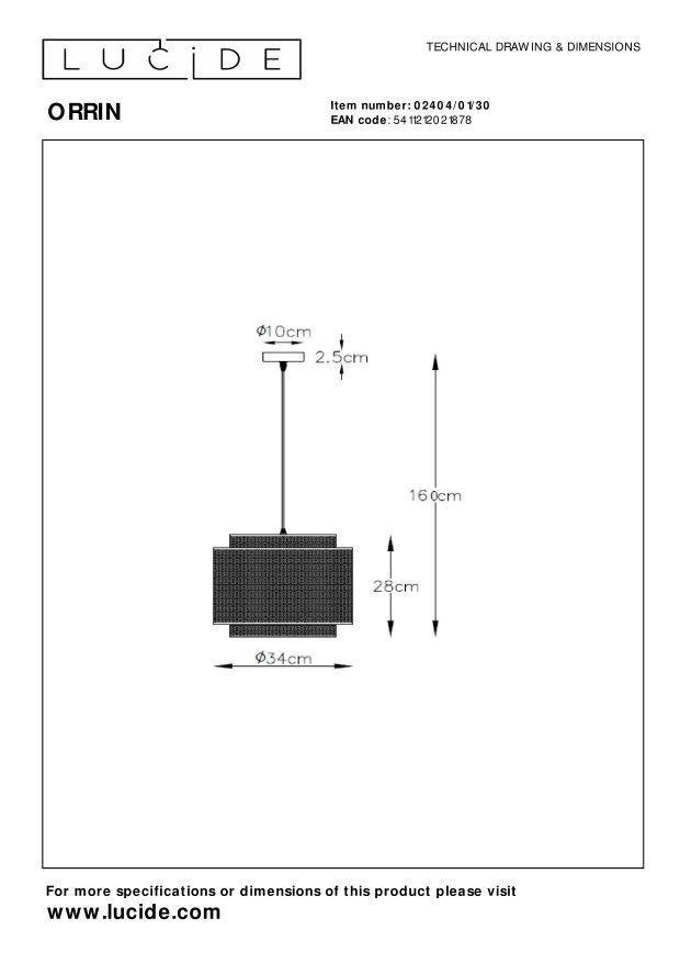 Lucide ORRIN - Hanglamp - Ø 34 cm - 1xE27 - Zwart - Afbeelding 5