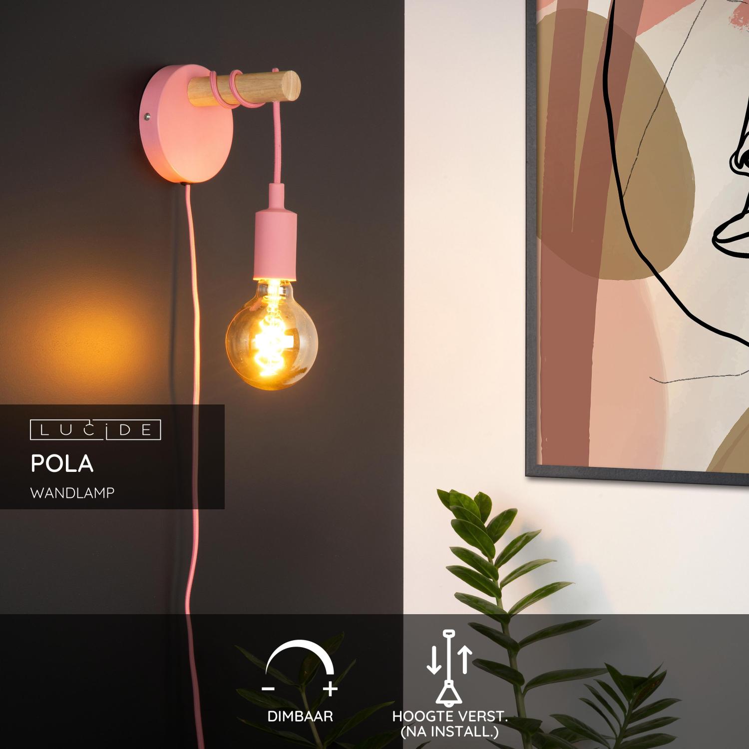 Lucide POLA - Wandlamp Kinderkamer - Ø 12 cm - 1xE27 - Roze - Afbeelding 3
