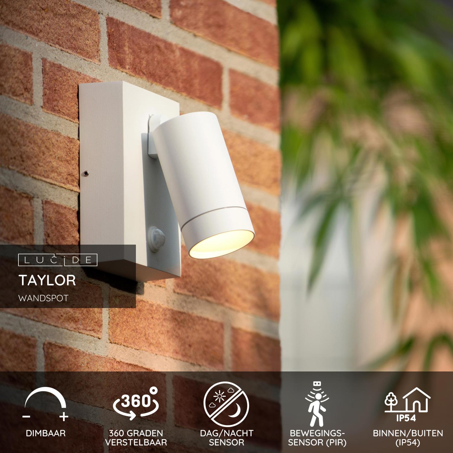 Lucide TAYLOR - Wandspot / Wandlamp Binnen/Buiten - 1xGU10 - IP54 - Beweging & dag/nacht sensor - Wit - Afbeelding 3