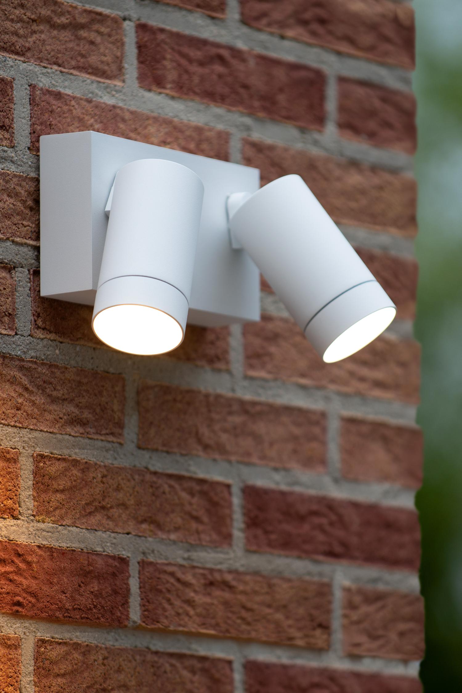 Lucide TAYLOR - Wandspot / Wandlamp Binnen/Buiten - 2xGU10 - IP54 - Beweging & dag/nacht sensor - Wit - Afbeelding 5