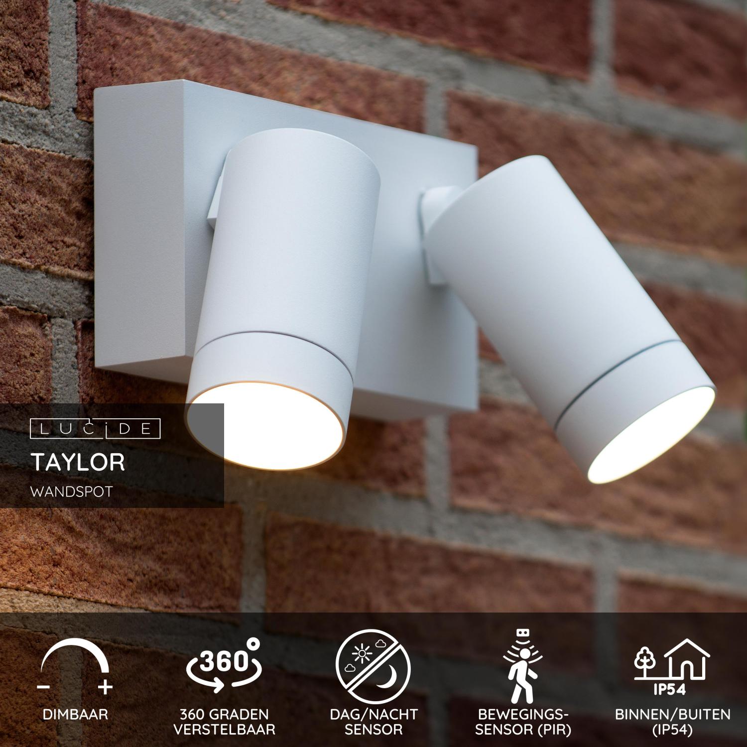 Lucide TAYLOR - Wandspot / Wandlamp Binnen/Buiten - 2xGU10 - IP54 - Beweging & dag/nacht sensor - Wit - Afbeelding 3