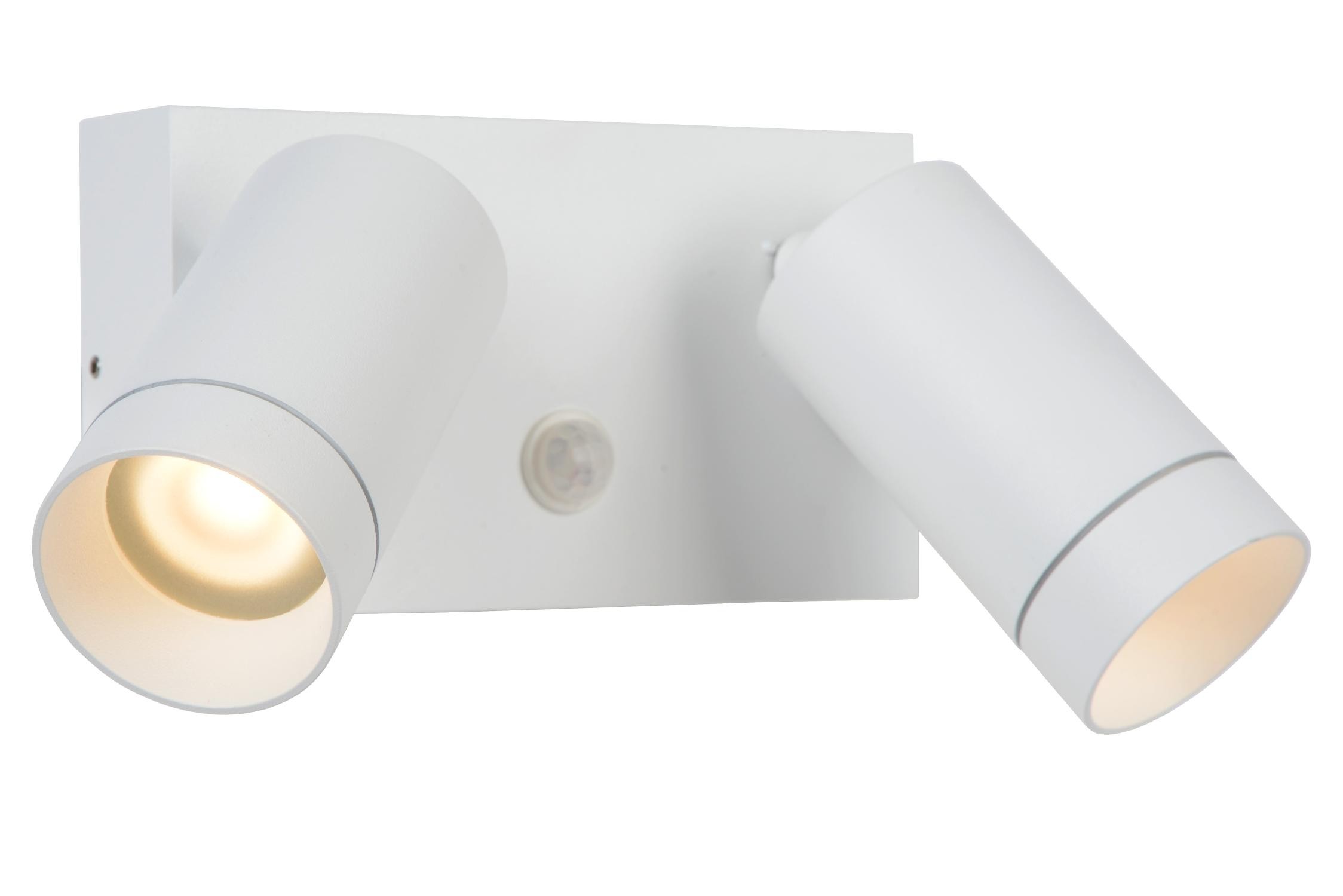 Lucide TAYLOR - Wandspot / Wandlamp Binnen/Buiten - 2xGU10 - IP54 - Beweging & dag/nacht sensor - Wit
