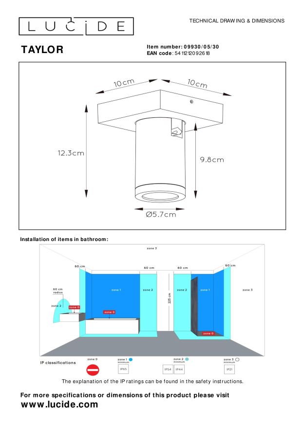 Lucide TAYLOR - Plafondspot Badkamer - LED Dim to warm - GU10 - 1x5W 2200K/3000K - IP44 - Zwart - Afbeelding 5