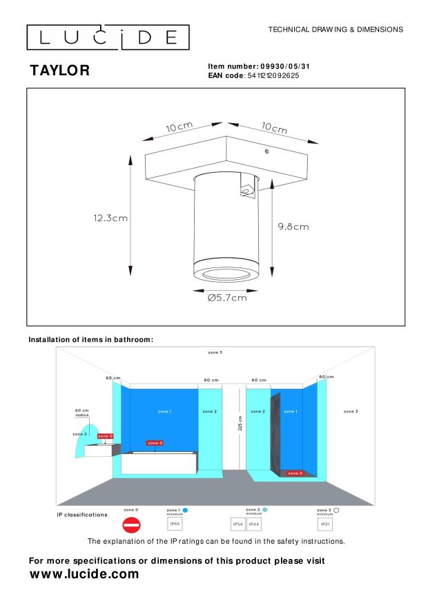 Lucide TAYLOR - Plafondspot Badkamer - LED Dim to warm - GU10 - 1x5W 2200K/3000K - IP44 - Wit - Afbeelding 6