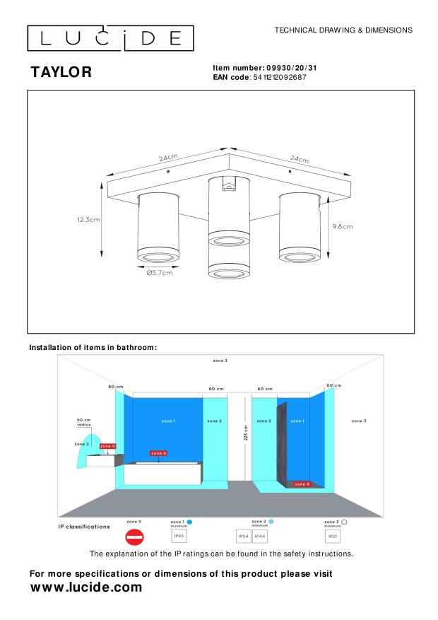 Lucide TAYLOR - Plafondspot Badkamer - LED Dim to warm - GU10 - 4x5W 2200K/3000K - IP44 - Wit - Afbeelding 7