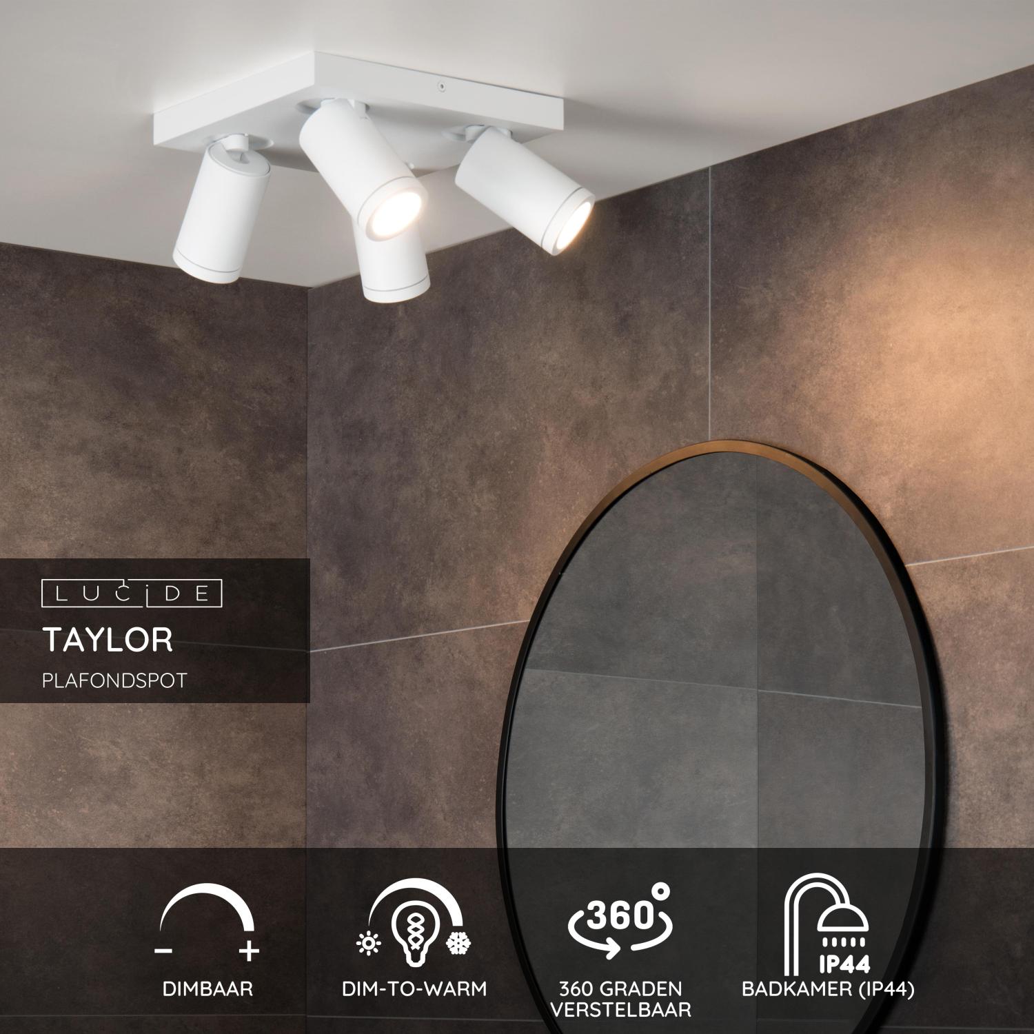 Lucide TAYLOR - Plafondspot Badkamer - LED Dim to warm - GU10 - 4x5W 2200K/3000K - IP44 - Wit - Afbeelding 3