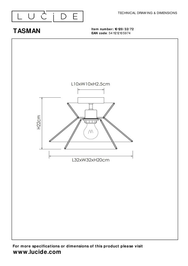 Lucide TASMAN - Plafonnière - Ø 32 cm - 1xE27 - Naturel - Afbeelding 7