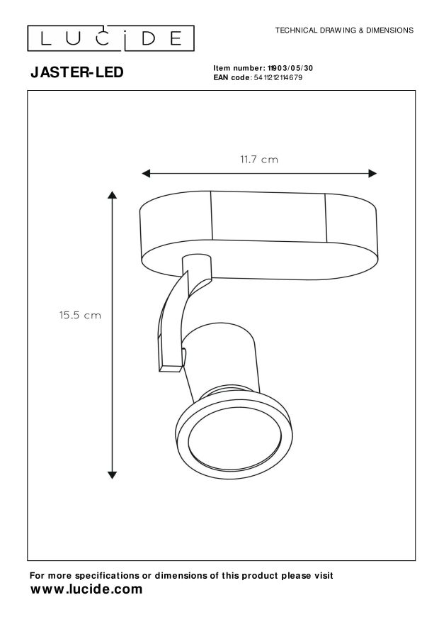 Lucide JASTER-LED - Plafondspot - LED - GU10 - 1x5W 2700K - Zwart - Afbeelding 5
