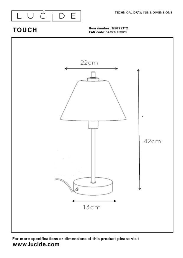Lucide TOUCH - Tafellamp - Ø 22 cm - 1xE14 - Mat chroom - Afbeelding 5