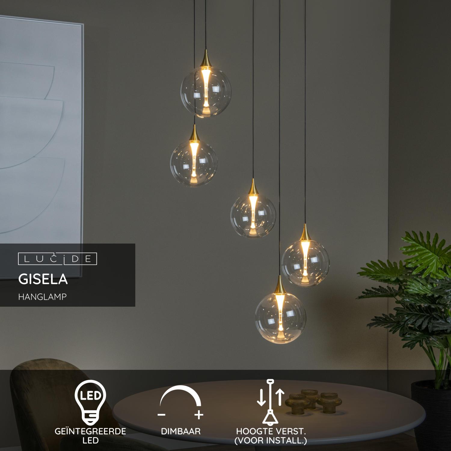 Lucide GISELA - Hanglamp - Ø 48 cm - LED Dimb. - 5x3,8W 2700K - Transparant - Afbeelding 3