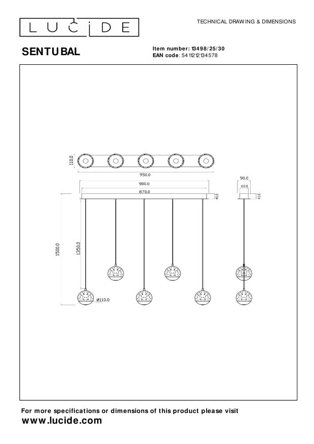 Lucide SENTUBAL - Hanglamp - LED Dimb. - 5x5,3W 2700K - Zwart - Afbeelding 10
