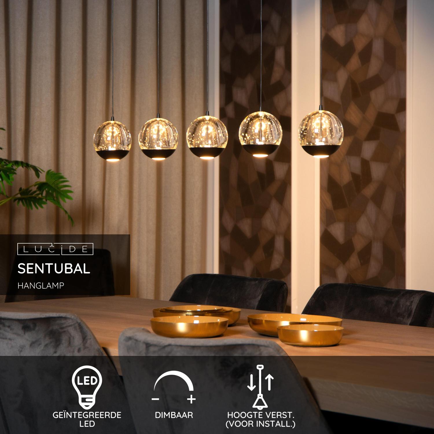 Lucide SENTUBAL - Hanglamp - LED Dimb. - 5x5,3W 2700K - Zwart - Afbeelding 3