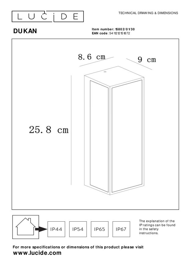 Lucide DUKAN - Wandlamp Binnen/Buiten - 1xE27 - IP65 - Zwart - Afbeelding 7