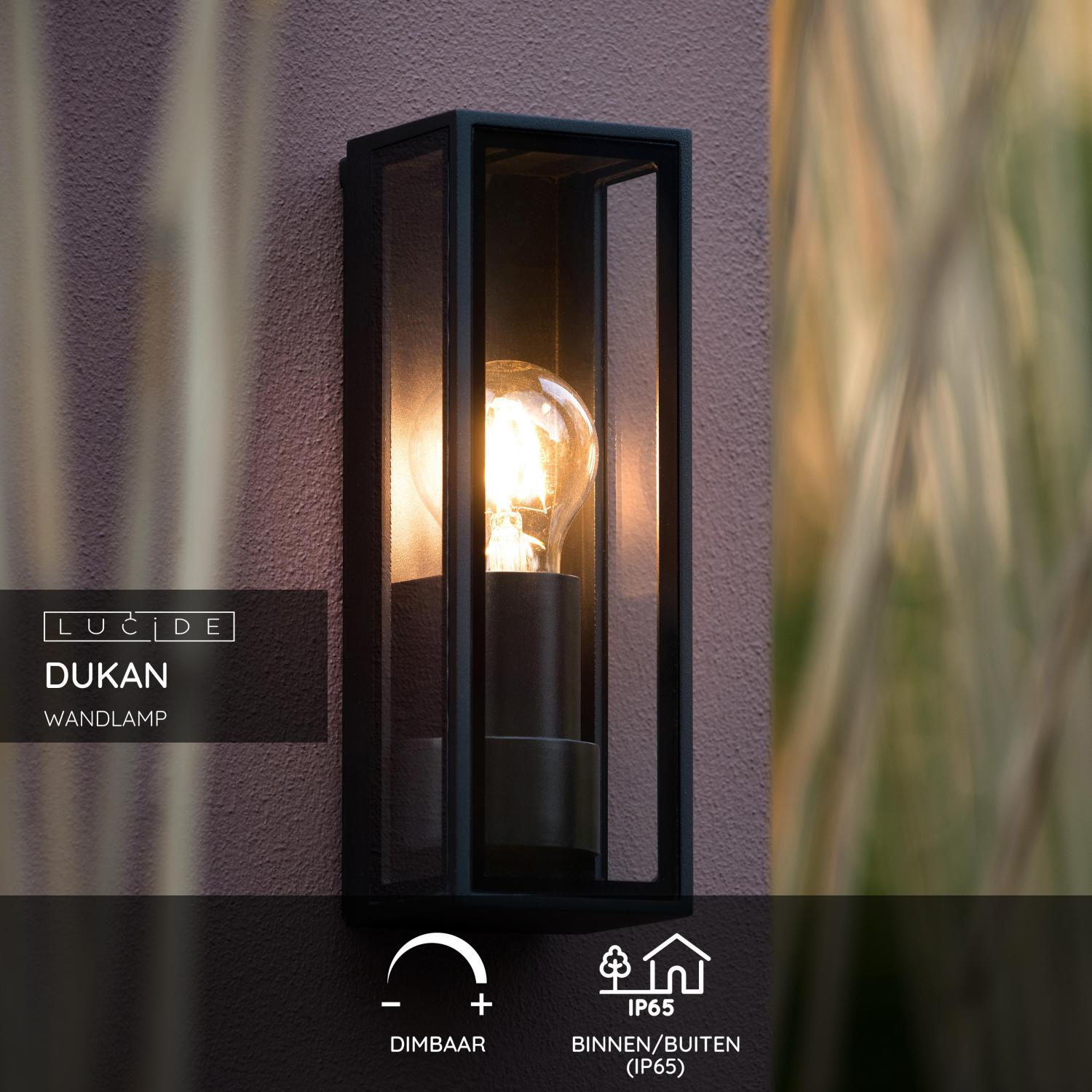 Lucide DUKAN - Wandlamp Binnen/Buiten - 1xE27 - IP65 - Zwart - Afbeelding 3
