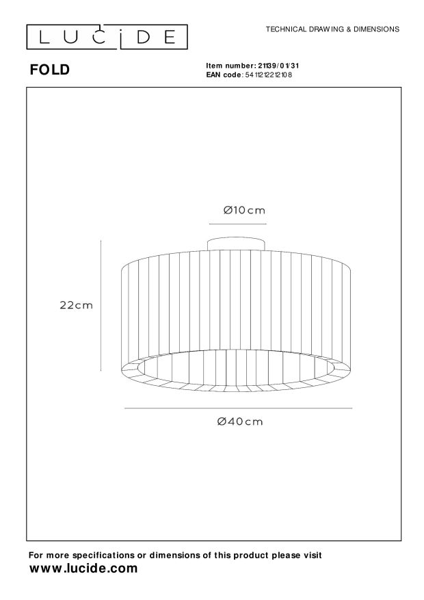 Lucide FOLD - Plafonnière - Ø 40 cm - 1xE27 - Wit - Afbeelding 4
