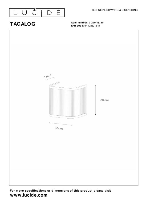 Lucide TAGALOG - Wandlamp - 1xE27 - Zwart - Afbeelding 8