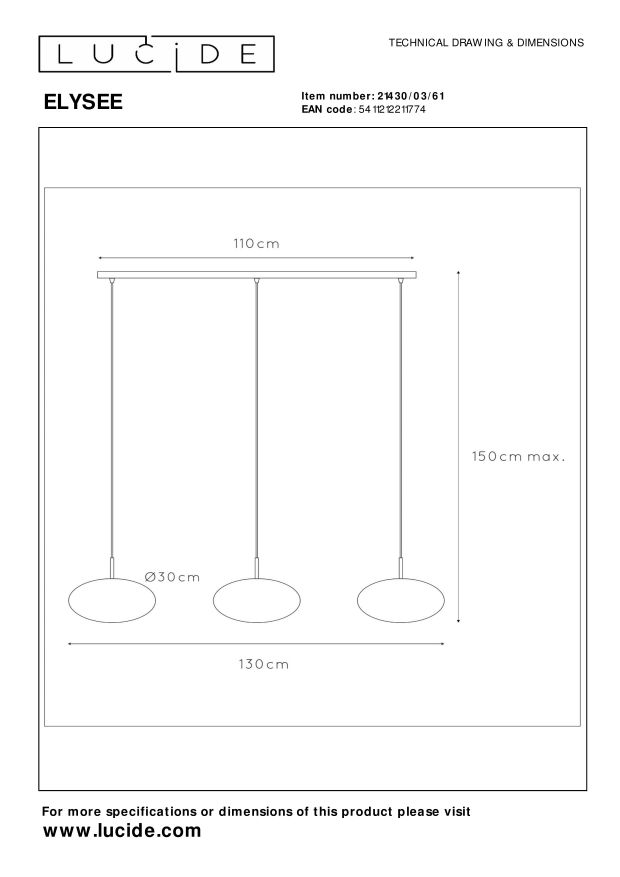 Lucide ELYSEE - Hanglamp - 3xE27 - Opaal - Afbeelding 8