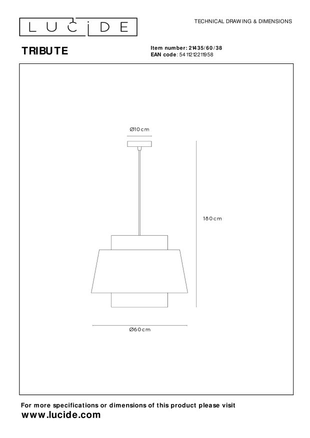 Lucide TRIBUTE - Hanglamp - Ø 60 cm - 1xE27 - Beige - Afbeelding 6