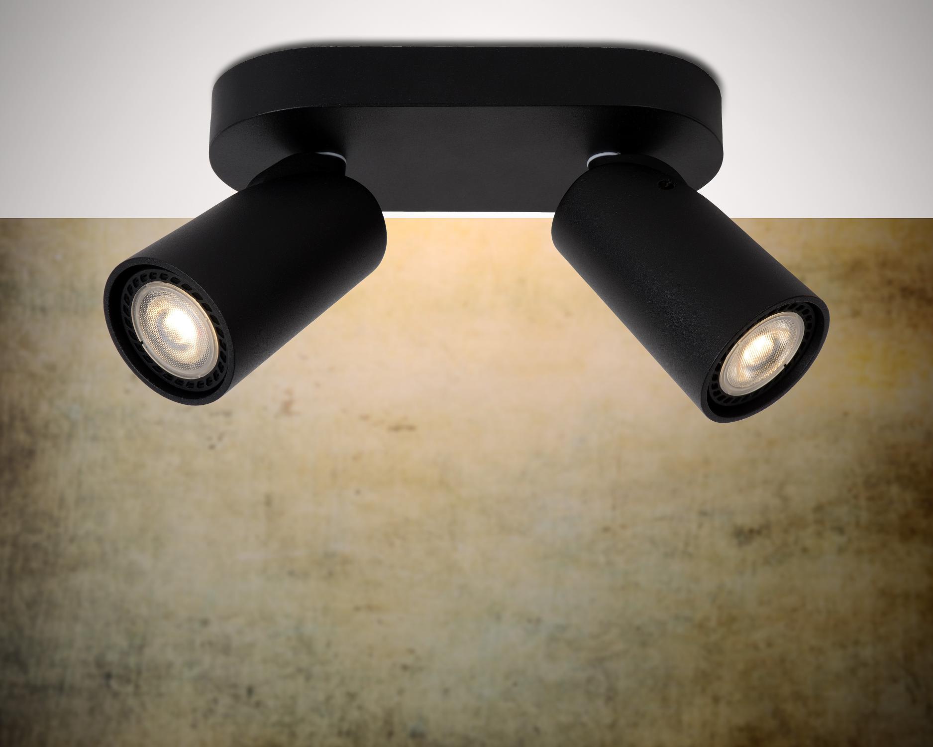 Lucide XYRUS - Plafondspot - LED Dim to warm - GU10 - 2x5W 2200K/3000K - Zwart - Afbeelding 6