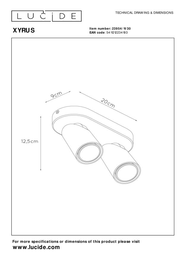 Lucide XYRUS - Plafondspot - LED Dim to warm - GU10 - 2x5W 2200K/3000K - Zwart - Afbeelding 7
