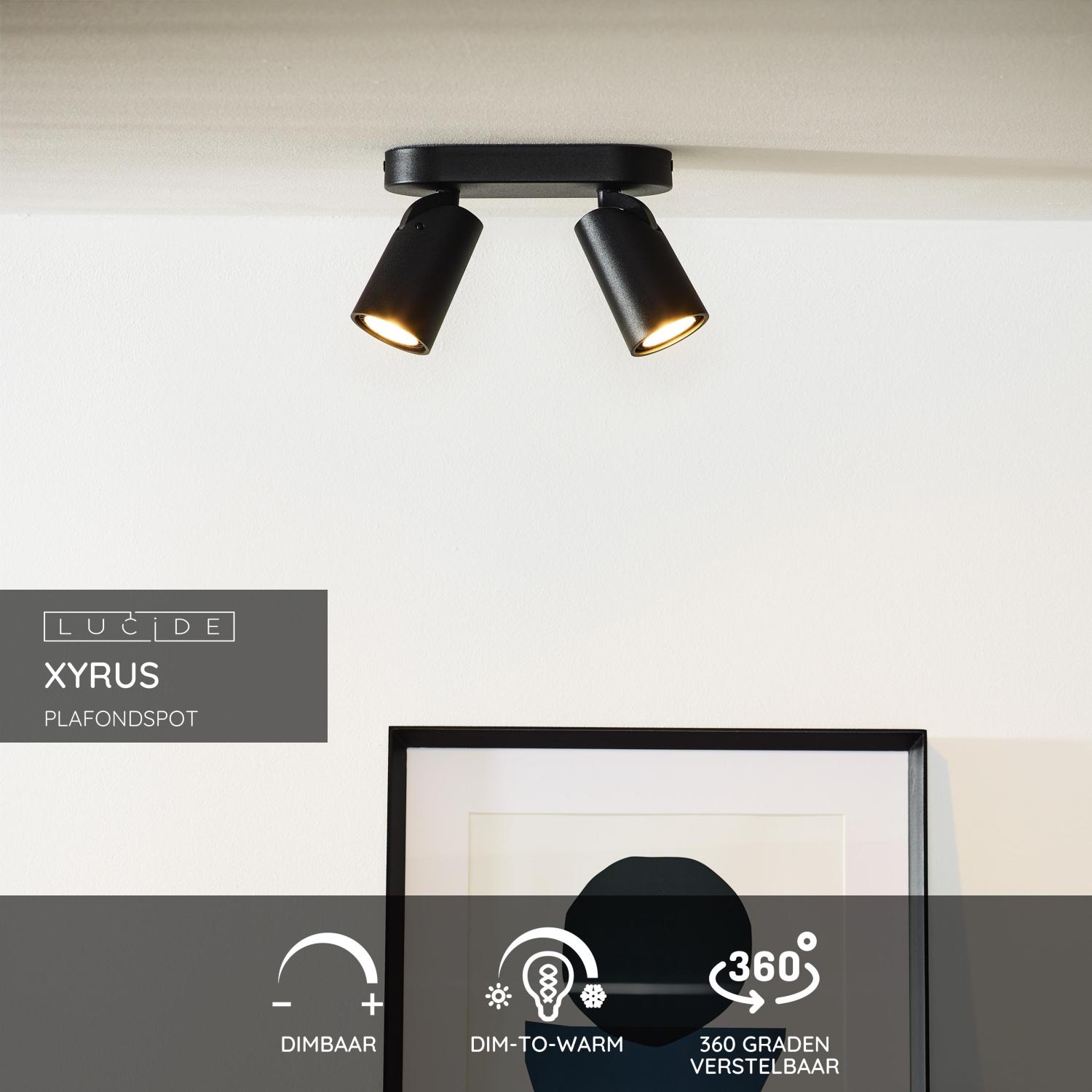 Lucide XYRUS - Plafondspot - LED Dim to warm - GU10 - 2x5W 2200K/3000K - Zwart - Afbeelding 3