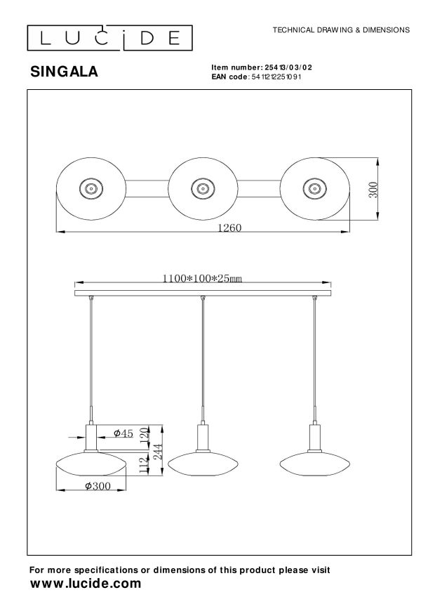 Lucide SINGALA - Hanglamp - 3xE27 - Mat Goud / Messing - Afbeelding 9