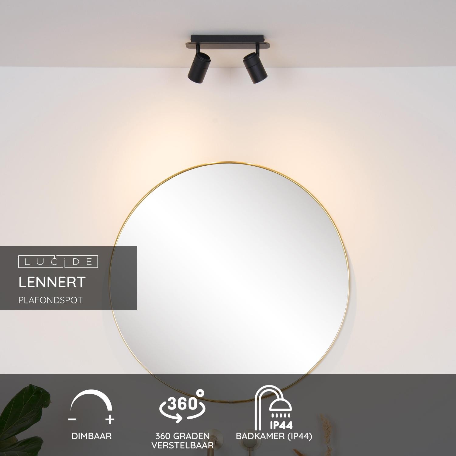 Lucide LENNERT - Plafondspot Badkamer - LED Dimb. - GU10 - 2x5W 3000K - IP44 - Zwart - Afbeelding 3
