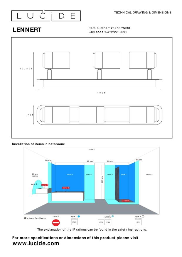 Lucide LENNERT - Plafondspot Badkamer - LED Dimb. - GU10 - 3x5W 3000K - IP44 - Zwart - Afbeelding 13